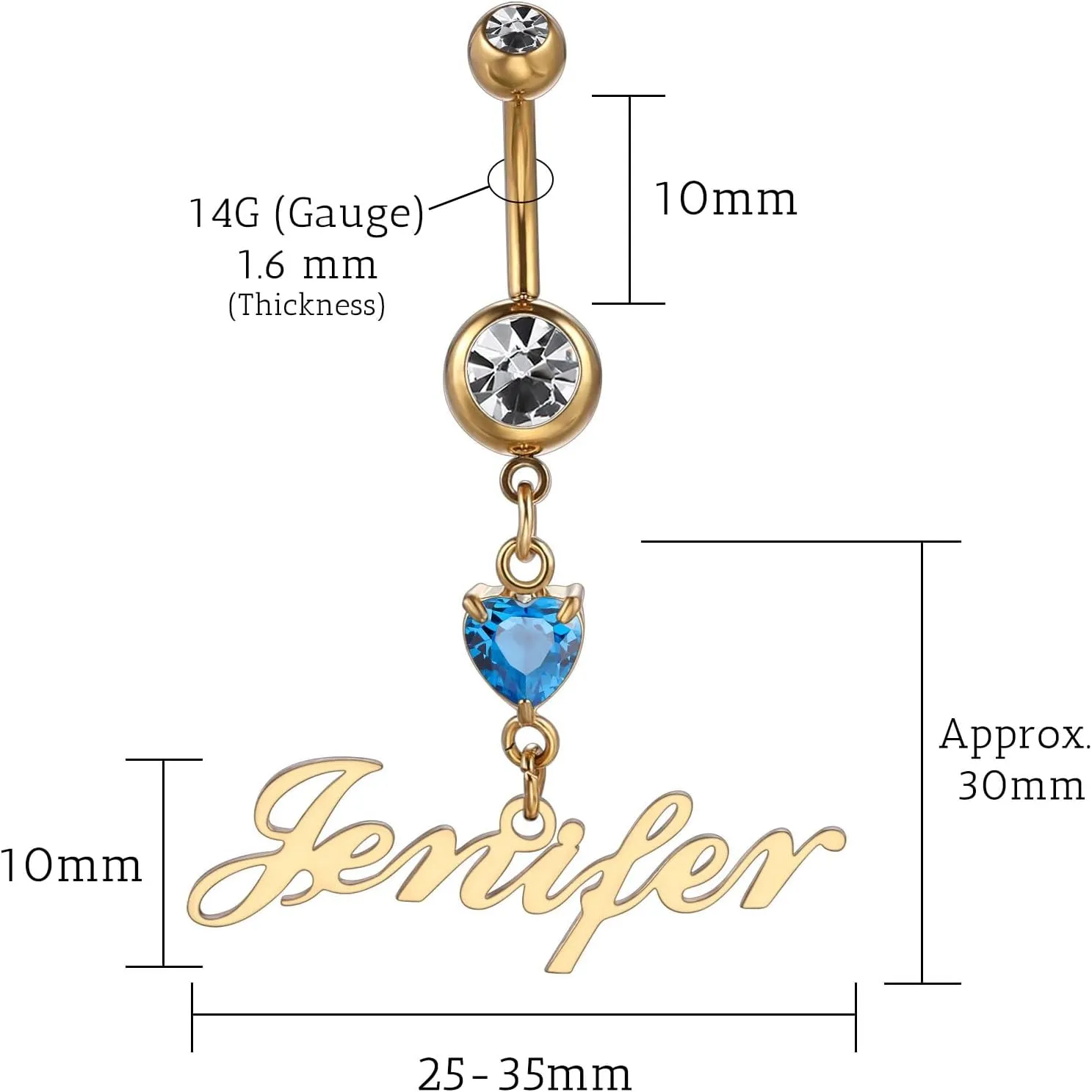MMXX Custom Belly Ring for Women Personalized Name Initial Belly Button Ring with Heart Birthstone Nameplate Piercing Jewelry Elegant Gift for Birthday Gifts for Girlfriend, Wife