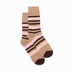 Mocha stripe cotton blend socks