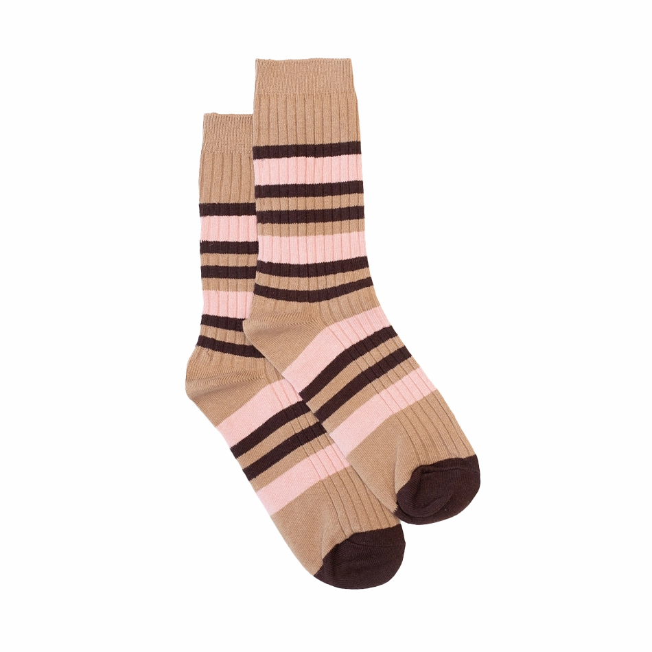 Mocha stripe cotton blend socks
