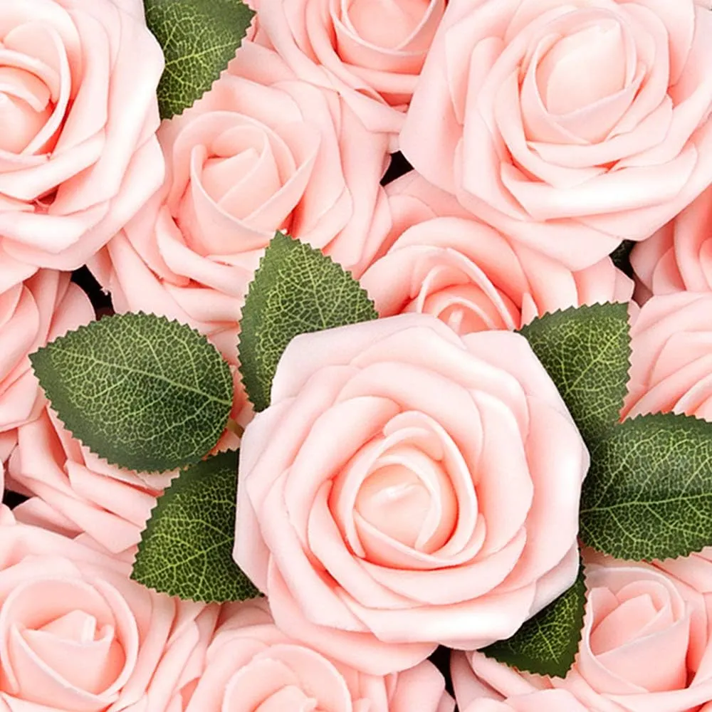 Mocoosy 50Pcs Artificial Rose Flowers, Blush Pink Roses Artificial Flowers, Real Touch Foam Fake Rose Bulk with Stems for DIY Wedding Bouquets Centerpieces Valentine's Day Party Home Decorations