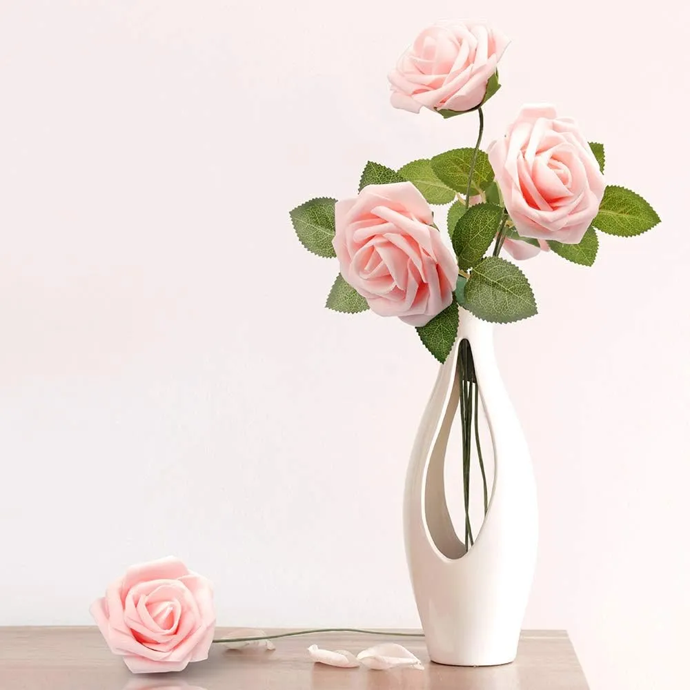 Mocoosy 50Pcs Artificial Rose Flowers, Blush Pink Roses Artificial Flowers, Real Touch Foam Fake Rose Bulk with Stems for DIY Wedding Bouquets Centerpieces Valentine's Day Party Home Decorations