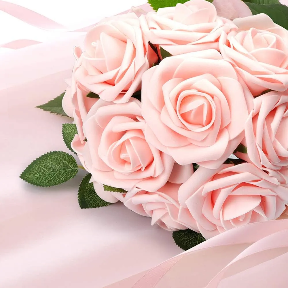 Mocoosy 50Pcs Artificial Rose Flowers, Blush Pink Roses Artificial Flowers, Real Touch Foam Fake Rose Bulk with Stems for DIY Wedding Bouquets Centerpieces Valentine's Day Party Home Decorations