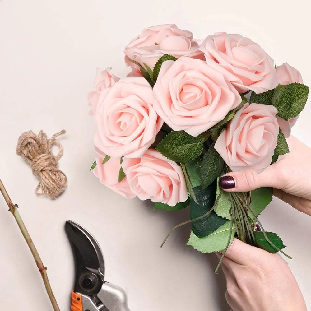 Mocoosy 50Pcs Artificial Rose Flowers, Blush Pink Roses Artificial Flowers, Real Touch Foam Fake Rose Bulk with Stems for DIY Wedding Bouquets Centerpieces Valentine's Day Party Home Decorations