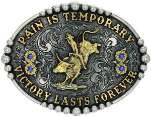 Montana Silversmiths Bull Riding Pain Is Temporary Oval Western Attitude Belt Buckle