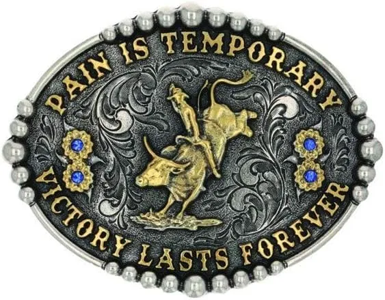 Montana Silversmiths Bull Riding Pain Is Temporary Oval Western Attitude Belt Buckle