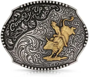 Montana Silversmiths Cowboy Up Bull Rider Rodeo Western Belt Buckle