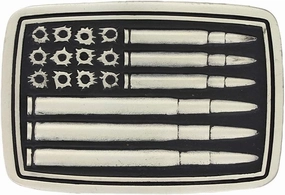 Montana Silversmiths 2nd Amendment Series Attitude Western Belt Buckle (Silver Bullet Flag - Antiqued Silver)