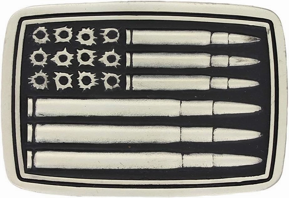Montana Silversmiths 2nd Amendment Series Attitude Western Belt Buckle (Silver Bullet Flag - Antiqued Silver)