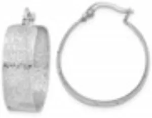 Mothers Day Gift Sterling Silver Rhodium Plated Textured Hoop Earrings (L-25.5mm, W-23.5mm)