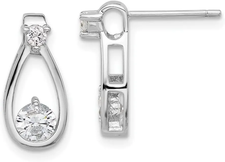 Mothers Day Mom Gift Sterling Silver Rhodium-Plated Polished Cubic Zirconia Teardrop Stud Earrings (L- 15.25 mm, W- 7.1 mm)