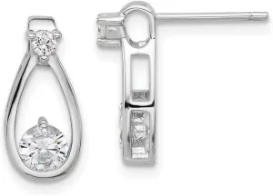 Mothers Day Mom Gift Sterling Silver Rhodium-Plated Polished Cubic Zirconia Teardrop Stud Earrings (L- 15.25 mm, W- 7.1 mm)