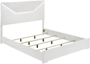 Mountain Majesty Eastern King Panel Bed White High Gloss Finish 3D Diamond Embossed Headboard Low-Profile Sleek Modern Italian-Style Bedroom Furniture