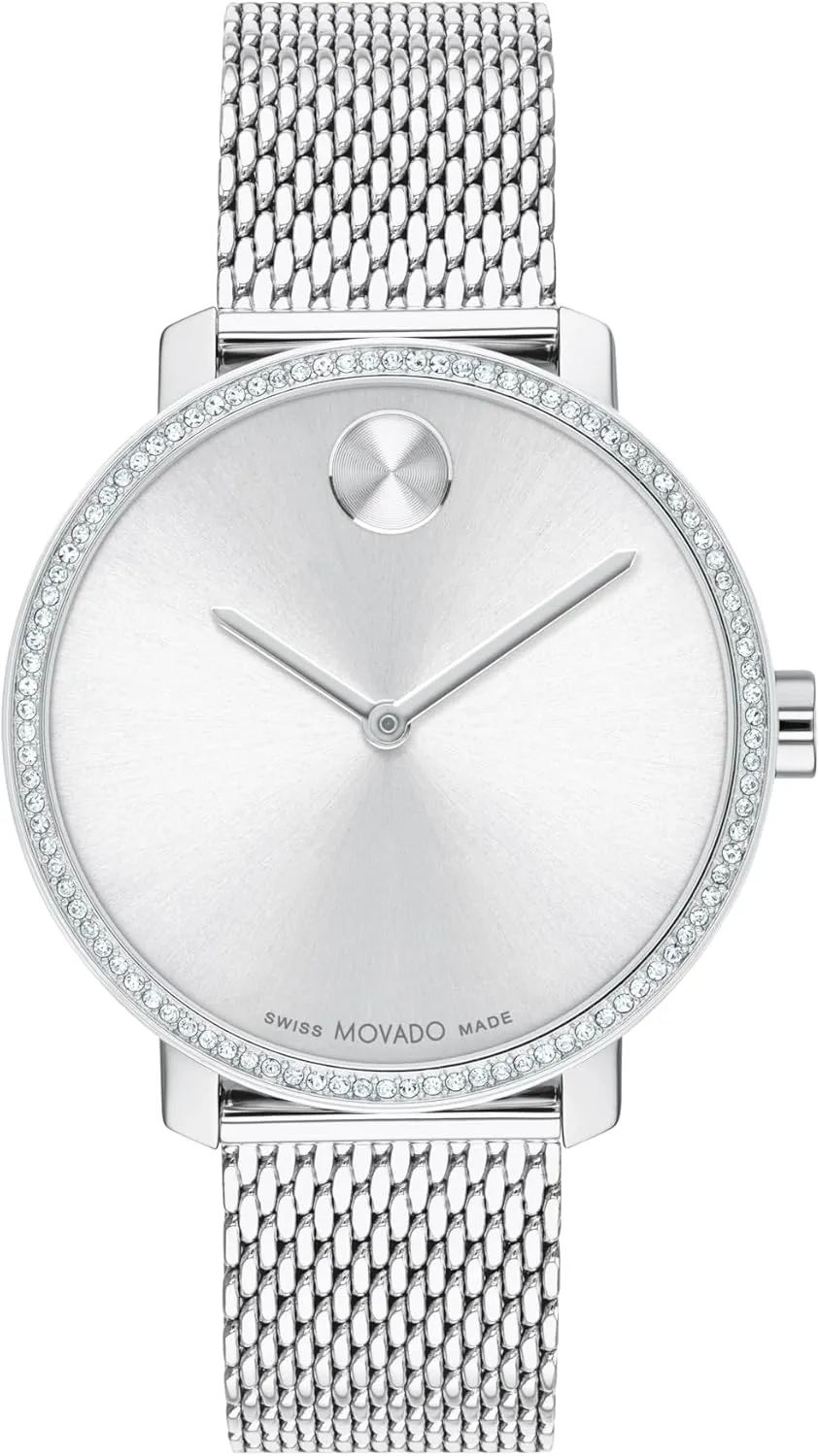 Movado Bold Shimmer Women's Watch - Swiss Quartz Movement, Sparkling Crystal Bezel, Mesh Bracelet - 3 ATM Water Resistance - Luxury Fashion Timepiece for Her - 34mm