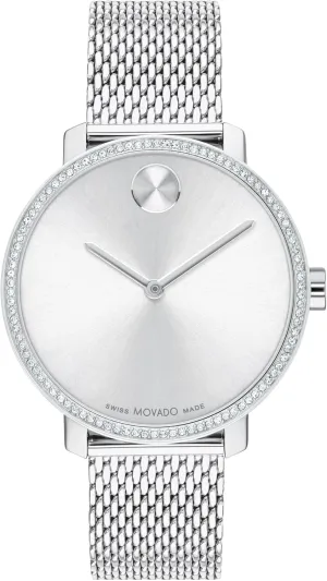 Movado Bold Shimmer Women's Watch - Swiss Quartz Movement, Sparkling Crystal Bezel, Mesh Bracelet - 3 ATM Water Resistance - Luxury Fashion Timepiece for Her - 34mm
