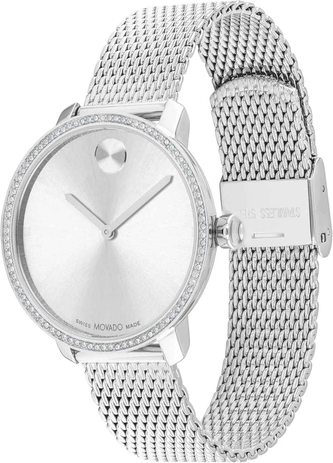 Movado Bold Shimmer Women's Watch - Swiss Quartz Movement, Sparkling Crystal Bezel, Mesh Bracelet - 3 ATM Water Resistance - Luxury Fashion Timepiece for Her - 34mm