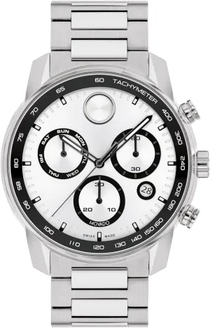 Movado Bold Verso Men's Sport Watch - Swiss Quartz Chronograph Movement, Stainless Steel Link Bracelet - 5 ATM Water Resistance - Luxury Fashion Timepiece for Him - 44mm