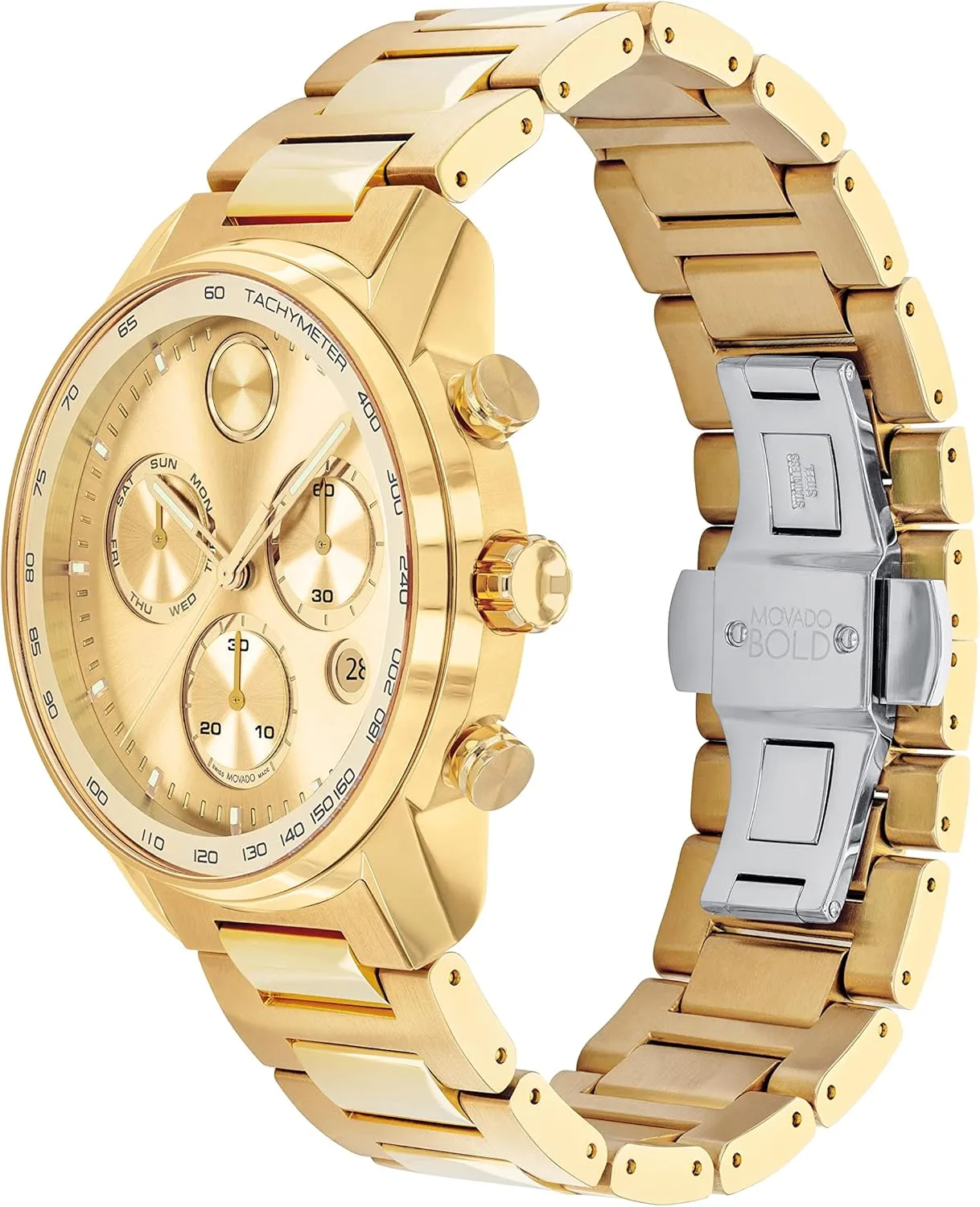 Movado Bold Verso Men's Sport Watch - Swiss Quartz Chronograph Movement, Stainless Steel Link Bracelet - 5 ATM Water Resistance - Luxury Fashion Timepiece for Him - 44mm