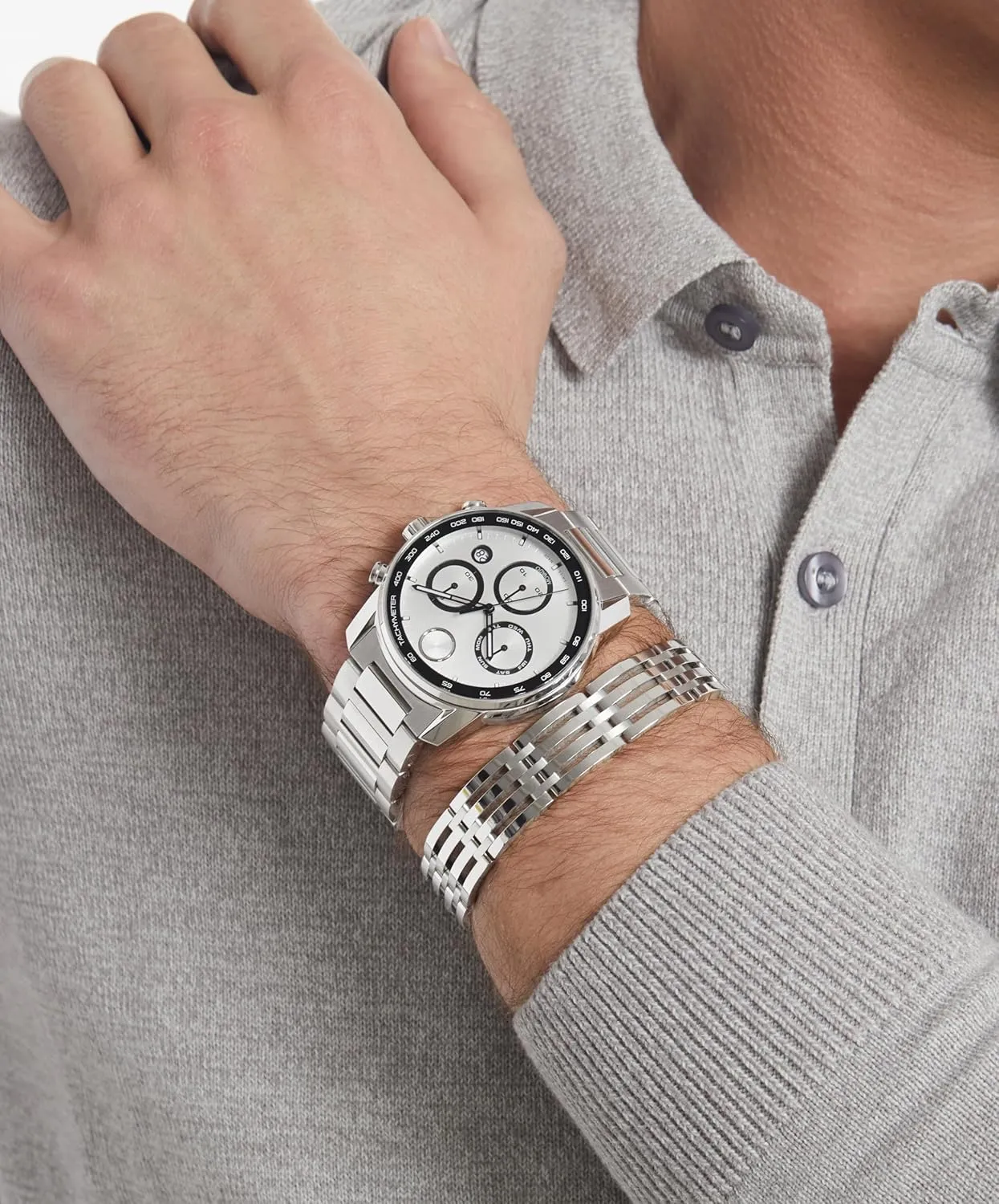 Movado Bold Verso Men's Sport Watch - Swiss Quartz Chronograph Movement, Stainless Steel Link Bracelet - 5 ATM Water Resistance - Luxury Fashion Timepiece for Him - 44mm