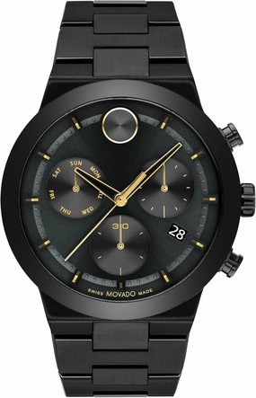 Movado Bold Fusion Men's Watch - Swiss Quartz Chronograph Movement, Stainless Steel Link Bracelet - 5 ATM Water Resistance - Luxury Fashion Timepiece for Him - 44mm
