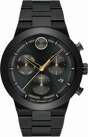 Movado Bold Fusion Men's Watch - Swiss Quartz Chronograph Movement, Stainless Steel Link Bracelet - 5 ATM Water Resistance - Luxury Fashion Timepiece for Him - 44mm
