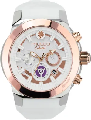 MULCO Watches for Women - Enchanted Maple - Silver Stainless Steel Case with Wrist Silicone Band, Large Face with Mother of Pearl and Rose Gold, Quartz Analog Movement, Waterproof - Inspired by Magic
