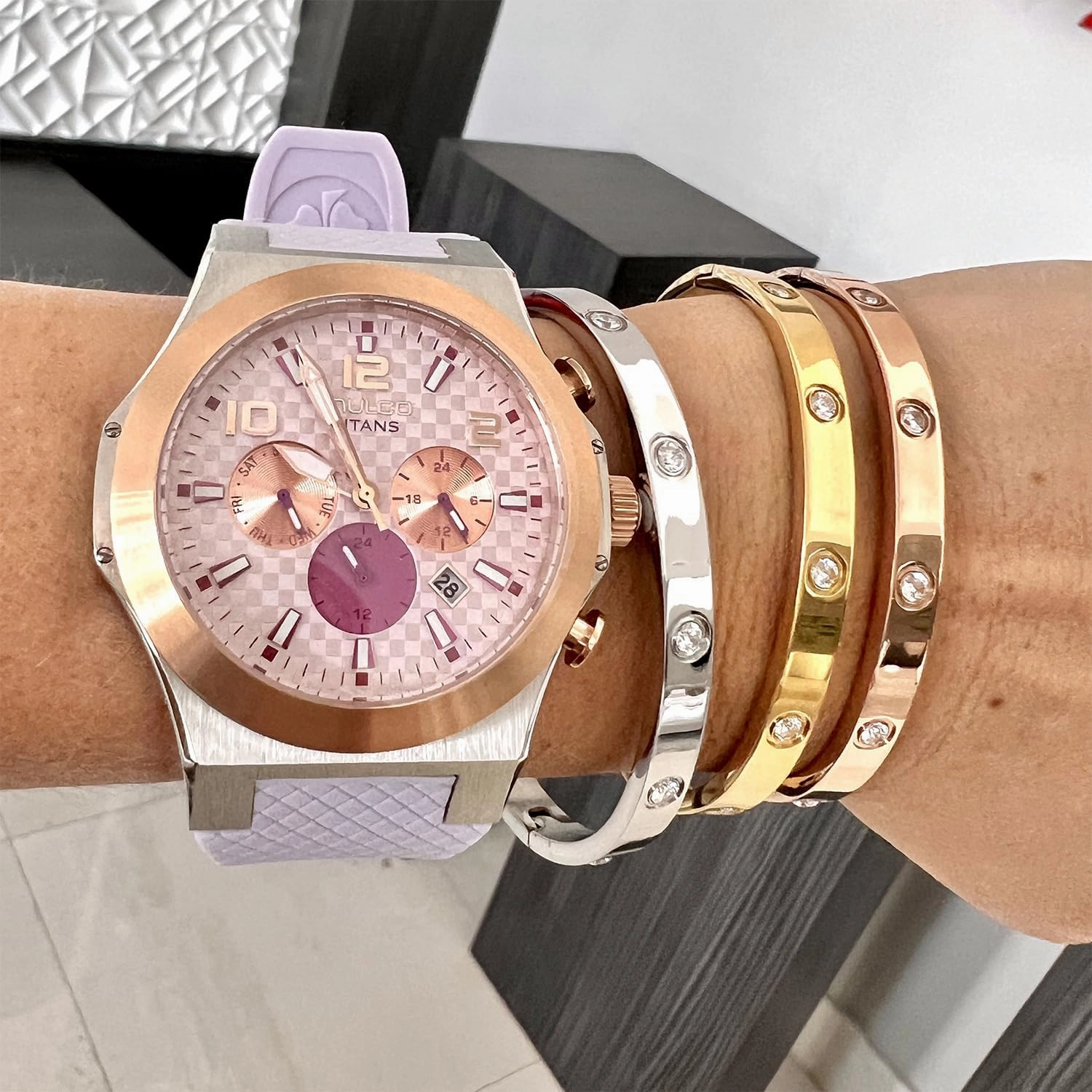 MULCO Titans Watches for Men & Women – Stainless Steel Quartz Watch with Minimalist Analog Display, Mother of Pearl & Crystal Accents, 100m Waterproof   Free Silicone Wristband (Color May Vary)