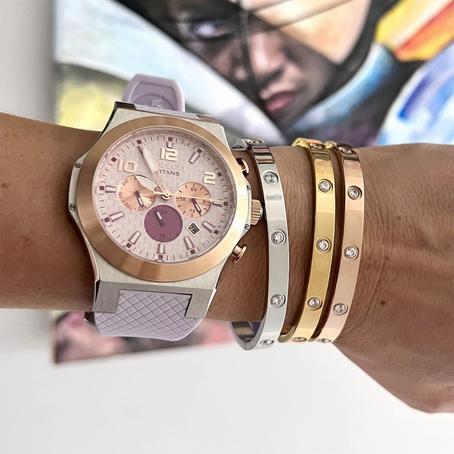 MULCO Titans Watches for Men & Women – Stainless Steel Quartz Watch with Minimalist Analog Display, Mother of Pearl & Crystal Accents, 100m Waterproof   Free Silicone Wristband (Color May Vary)