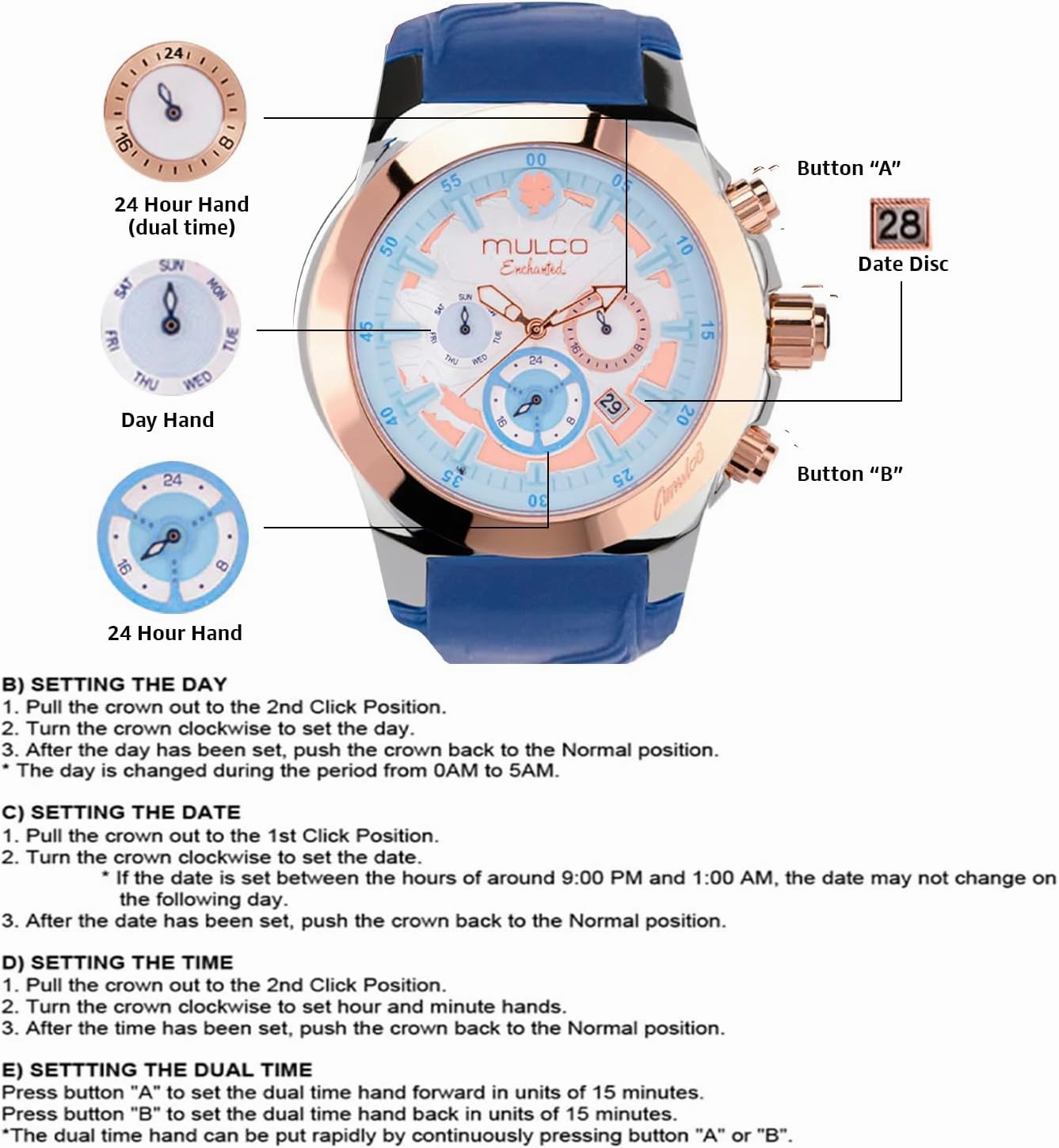 MULCO Watches for Women - Enchanted Maple - Silver Stainless Steel Case with Wrist Silicone Band, Large Face with Mother of Pearl and Rose Gold, Quartz Analog Movement, Waterproof - Inspired by Magic
