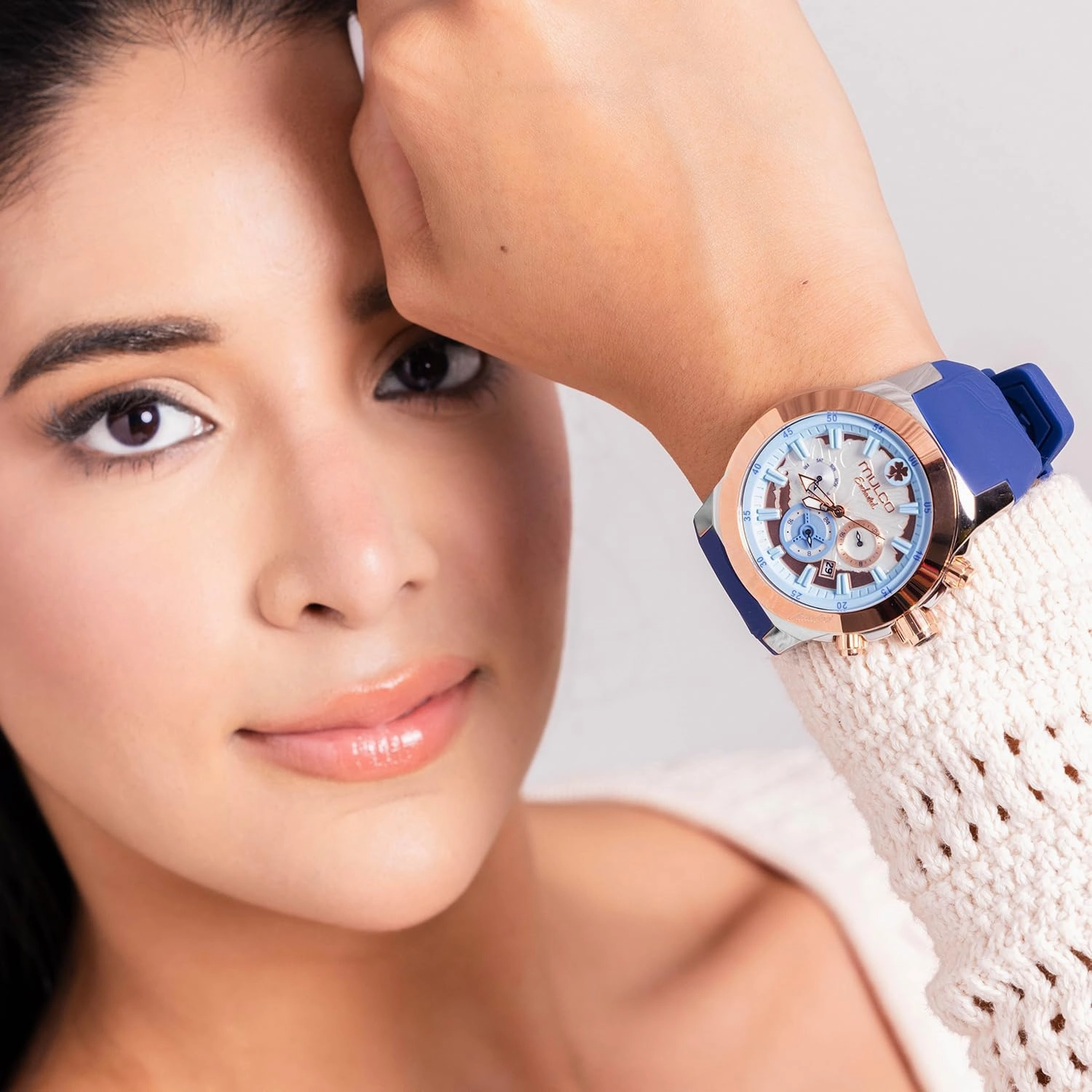 MULCO Watches for Women - Enchanted Maple - Silver Stainless Steel Case with Wrist Silicone Band, Large Face with Mother of Pearl and Rose Gold, Quartz Analog Movement, Waterproof - Inspired by Magic