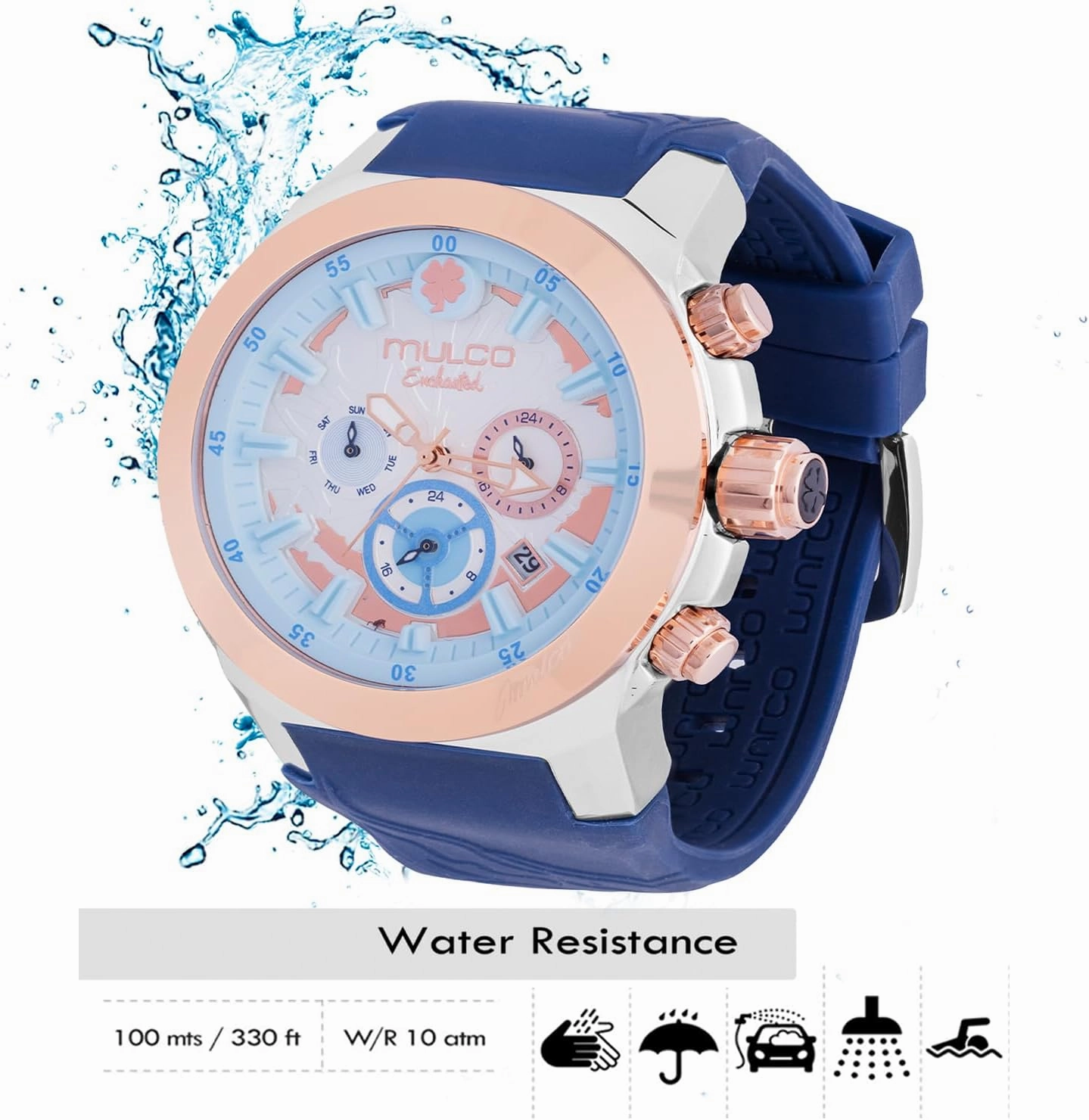 MULCO Watches for Women - Enchanted Maple - Silver Stainless Steel Case with Wrist Silicone Band, Large Face with Mother of Pearl and Rose Gold, Quartz Analog Movement, Waterproof - Inspired by Magic