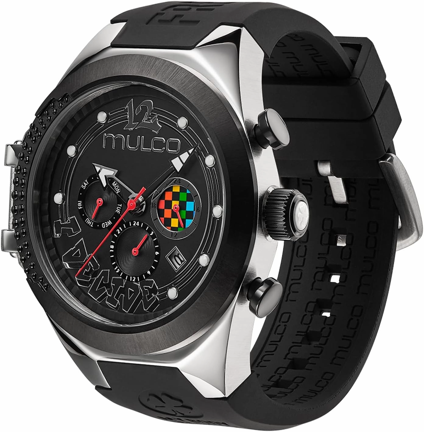 MULCO Watches for Women and Men Pride, Stainless Steel Case with Wrist Silicone Band, Quartz Multifunctional Movement, Analog Display, Crystal Diamonds and Gold Accents, 100m Water Resistant