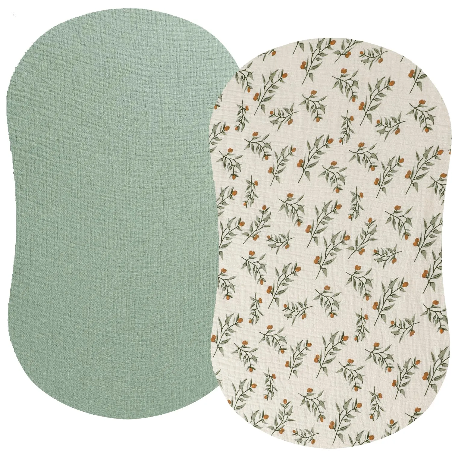 Muslin Bassinet Sheet Compatible with Halo Bassinest Swivel Flex Glide Premiere & Luxe Series Sleeper 2 Pack Cotton Stylish Boho Fitted Bassinet Sheets Super Soft for Baby Roman Green & Botanical Leaf