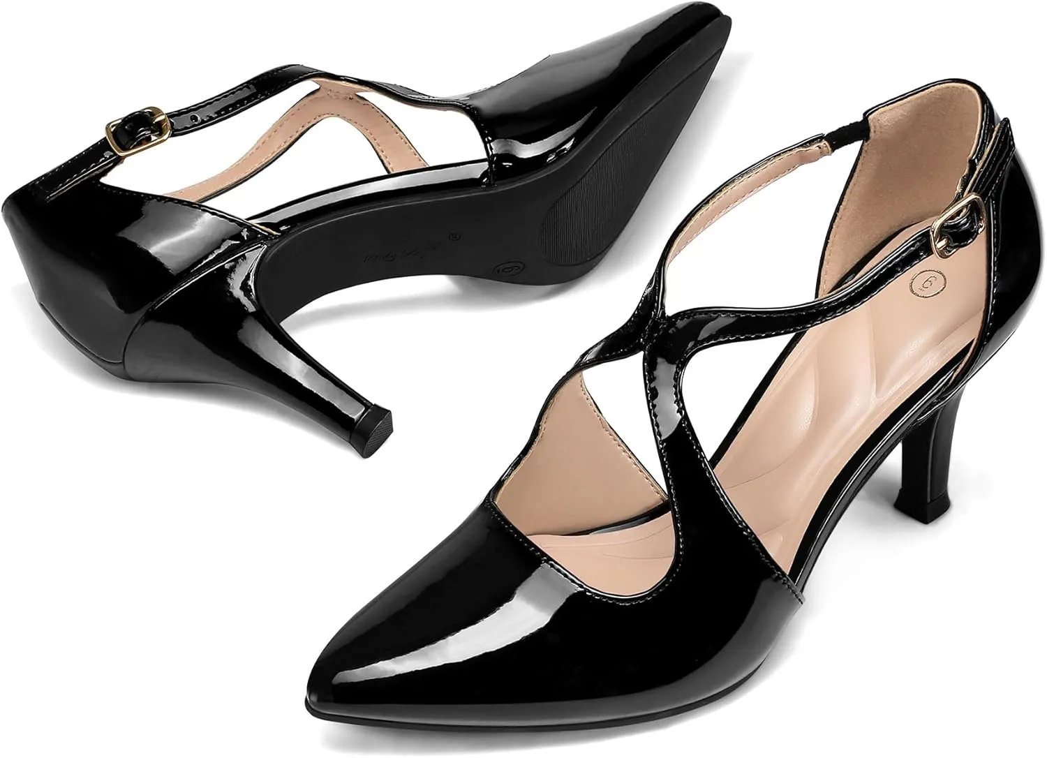 mysoft Women's Dress Shoes Closed Toe 3 Inch Heels Cross Strap Stiletto Pumps Wedding Prom Party Evening Formal Shoes