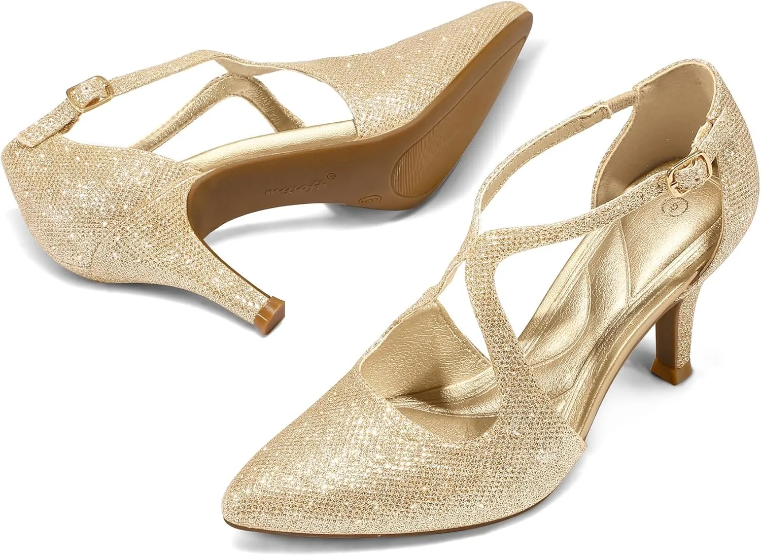 mysoft Women's Dress Shoes Closed Toe 3 Inch Heels Cross Strap Stiletto Pumps Wedding Prom Party Evening Formal Shoes