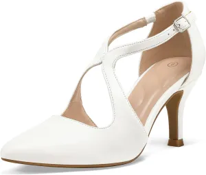 mysoft Women's Dress Shoes Closed Toe 3 Inch Heels Cross Strap Stiletto Pumps Wedding Prom Party Evening Formal Shoes