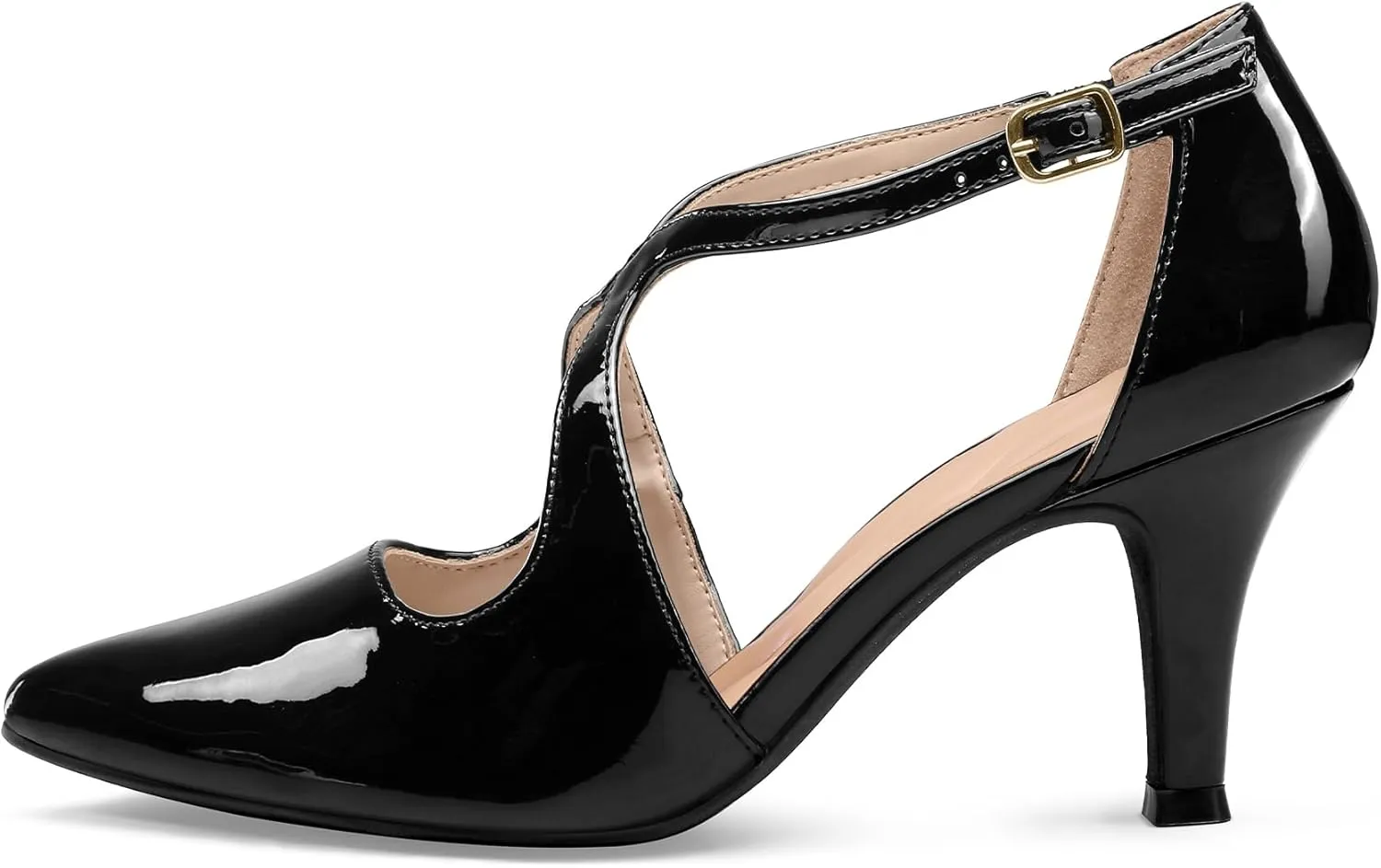 mysoft Women's Dress Shoes Closed Toe 3 Inch Heels Cross Strap Stiletto Pumps Wedding Prom Party Evening Formal Shoes