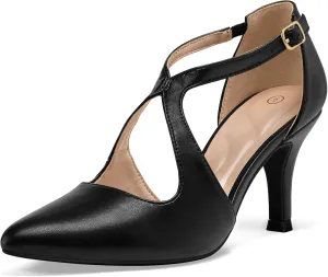 mysoft Women's Dress Shoes Closed Toe 3 Inch Heels Cross Strap Stiletto Pumps Wedding Prom Party Evening Formal Shoes