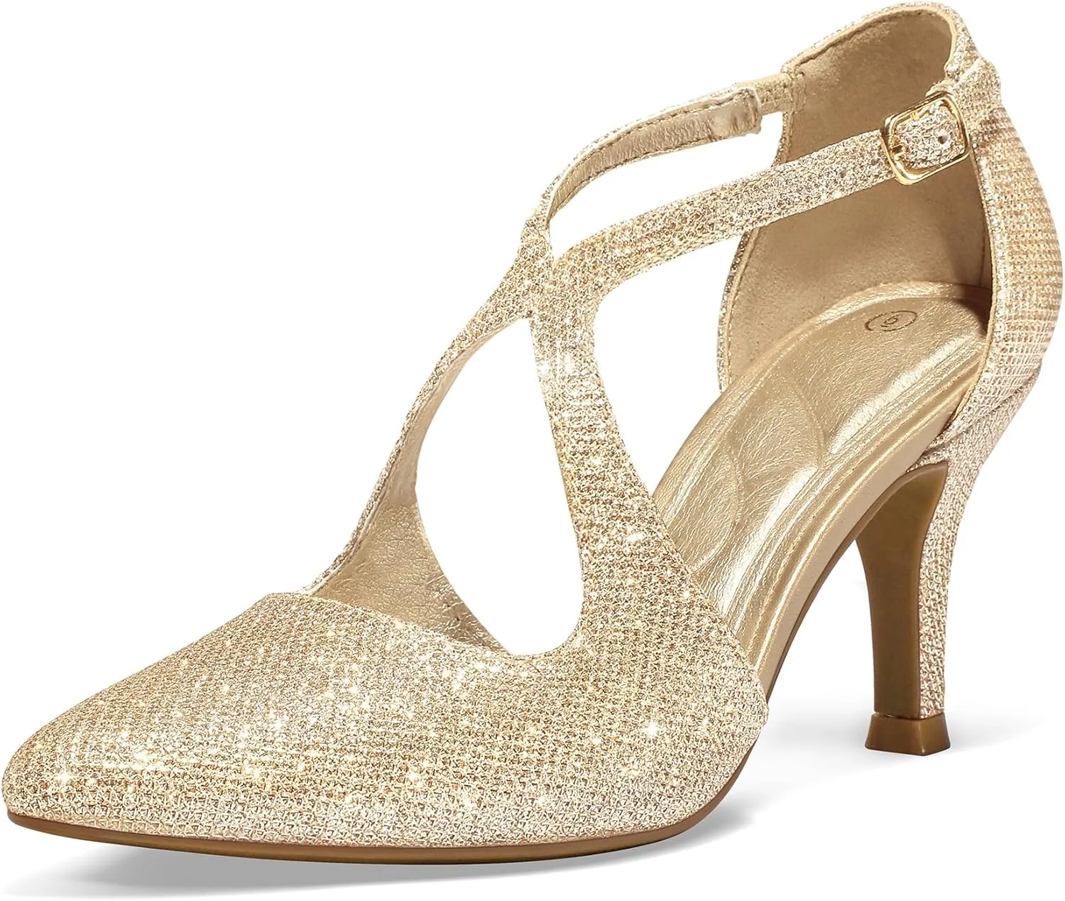 mysoft Women's Dress Shoes Closed Toe 3 Inch Heels Cross Strap Stiletto Pumps Wedding Prom Party Evening Formal Shoes