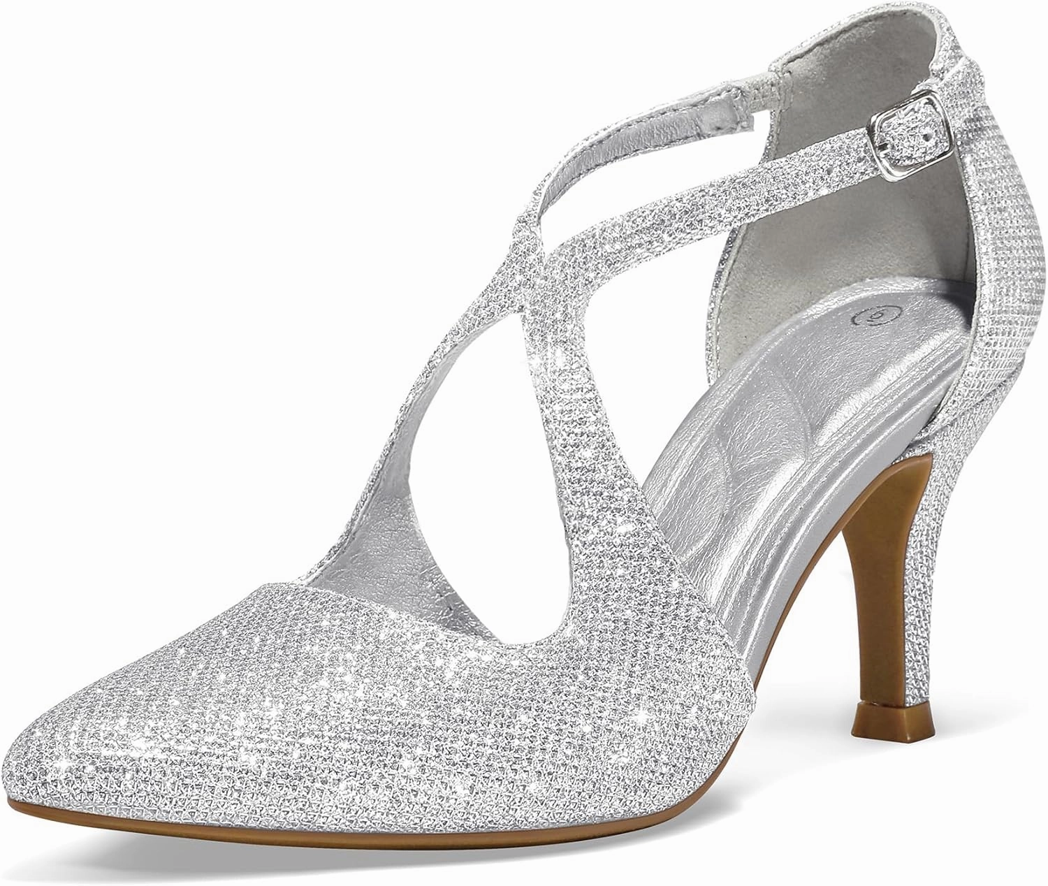 mysoft Women's Dress Shoes Closed Toe 3 Inch Heels Cross Strap Stiletto Pumps Wedding Prom Party Evening Formal Shoes