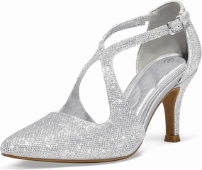 mysoft Women's Dress Shoes Closed Toe 3 Inch Heels Cross Strap Stiletto Pumps Wedding Prom Party Evening Formal Shoes