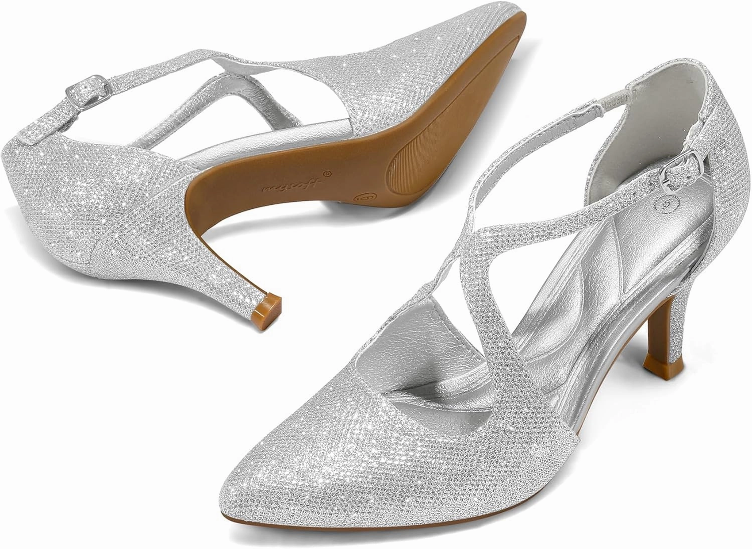 mysoft Women's Dress Shoes Closed Toe 3 Inch Heels Cross Strap Stiletto Pumps Wedding Prom Party Evening Formal Shoes