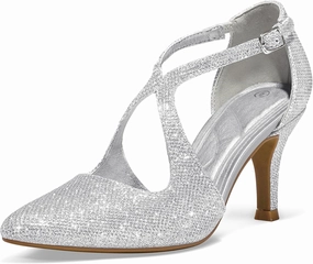 mysoft Women's Dress Shoes Closed Toe 3 Inch Heels Cross Strap Stiletto Pumps Wedding Prom Party Evening Formal Shoes