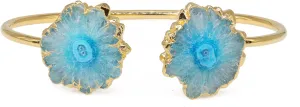Natural Solar Quartz Open Bangle Bracelet for Women with Floral Two Quartz Stone, Adjustable Bangle Cuff Bracelet