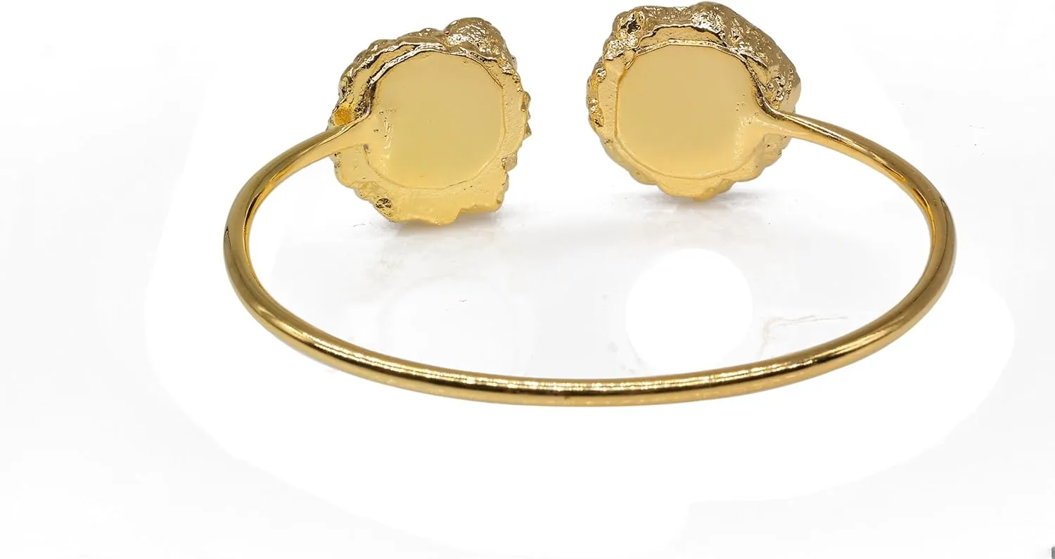 Natural Solar Quartz Open Bangle Bracelet for Women with Floral Two Quartz Stone, Adjustable Bangle Cuff Bracelet