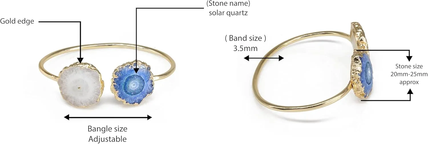 Natural Solar Quartz Open Bangle Bracelet for Women with Floral Two Quartz Stone, Adjustable Bangle Cuff Bracelet