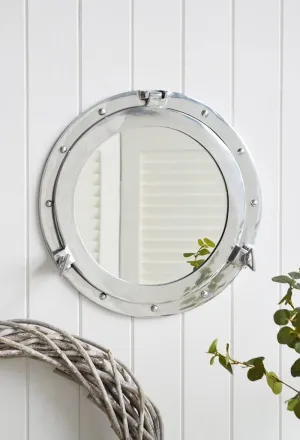 Nautical Porthole Wall Mirror, Round Chrome Frame, 20 inch Diameter, Silver