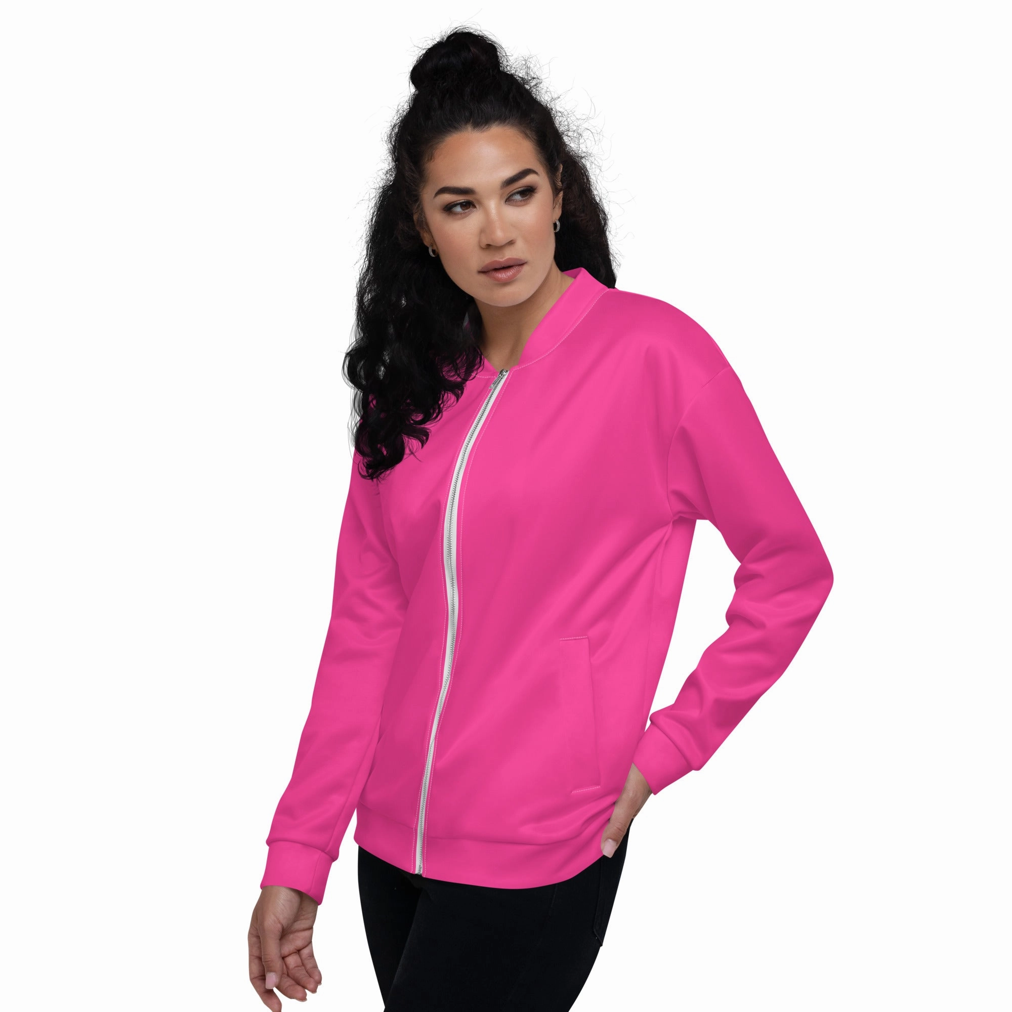 Neon Pink Fleece Lined Unisex Bomber Jacket