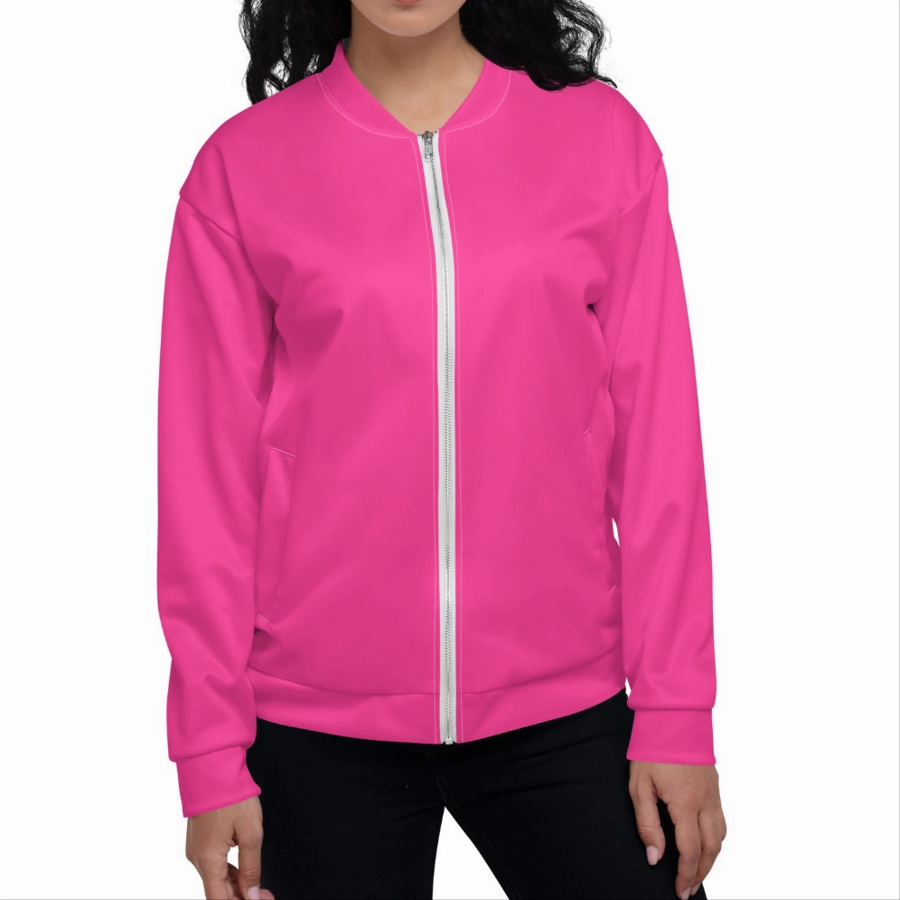 Neon Pink Fleece Lined Unisex Bomber Jacket