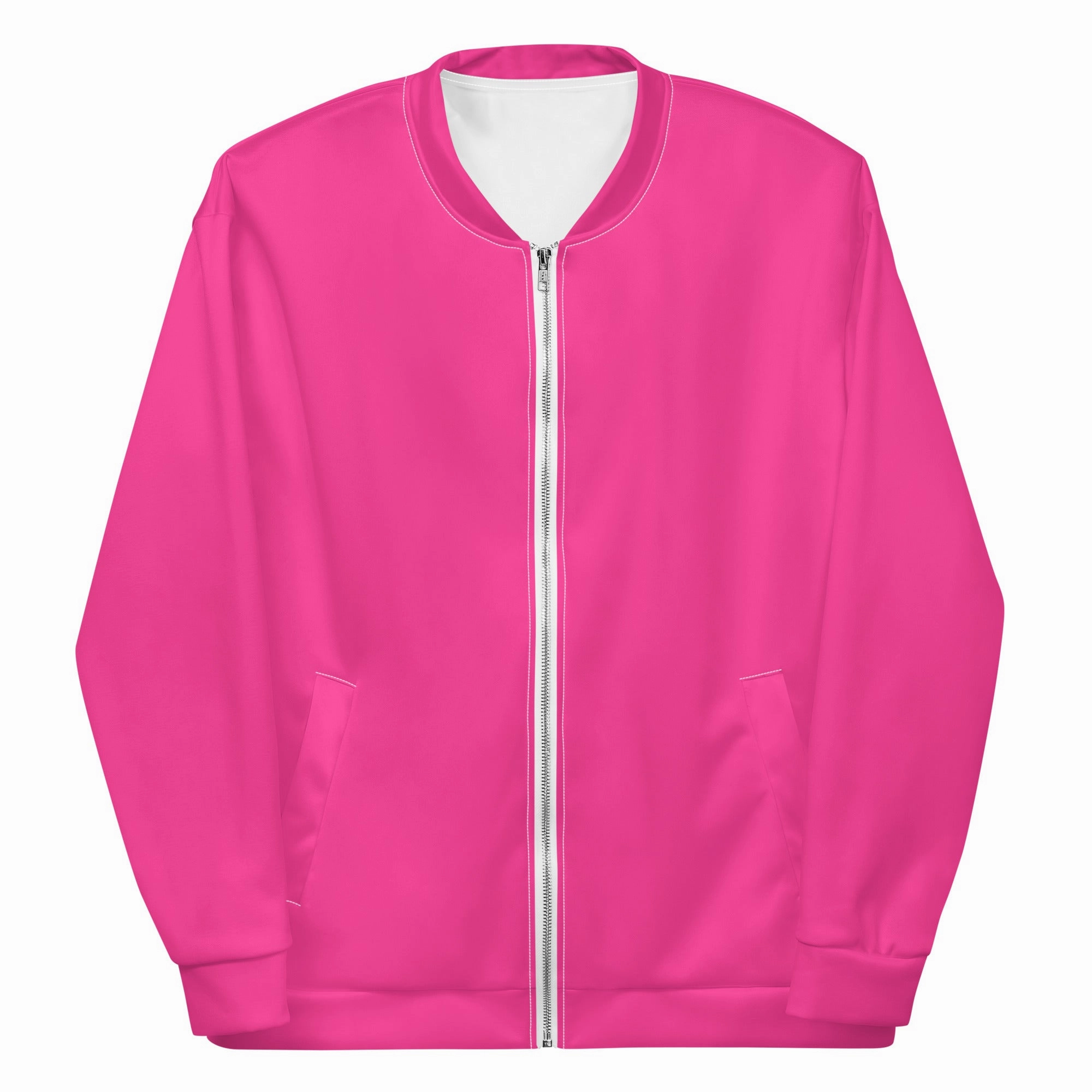 Neon Pink Fleece Lined Unisex Bomber Jacket