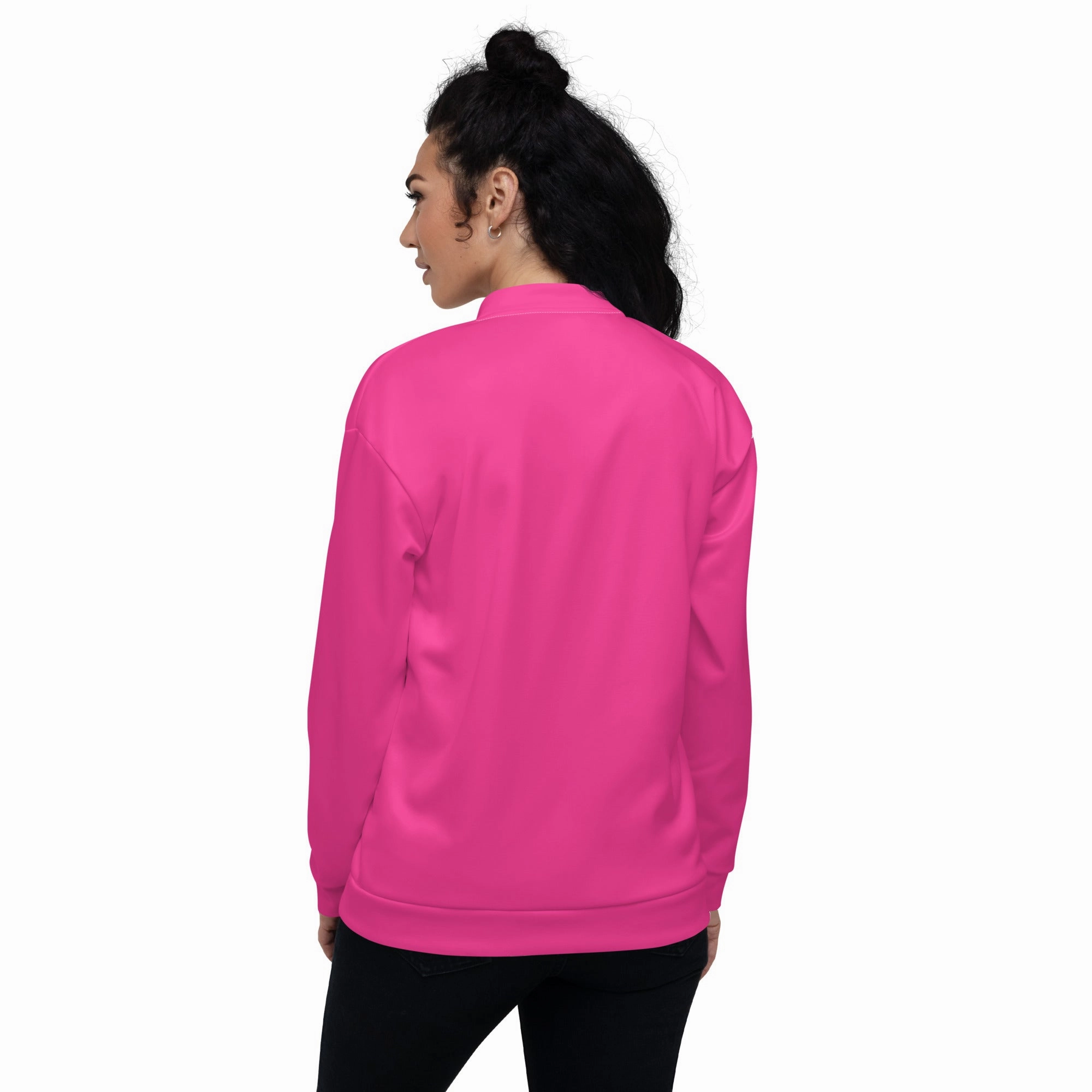 Neon Pink Fleece Lined Unisex Bomber Jacket